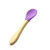 Baby Feeding Silicone Scoop Baby Soft-Headed Spoons Trä Silikon Sked Trähandtag Pature för småbarn och spädbarn