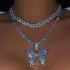 Haute qualité luxe brillant pendentif gros strass tour de cou Hip Hop Bling cristal papillon pendentif collier discothèque fête bijoux