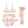 Varsbaby set lingerie sexy senza fodera in pizzo con reggiseno + mutandine + infradito + giarrettiera + calze 5 pezzi LJ201031