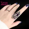 AMORUI-anillos de joyería Vintage para mujer, Color plata antigua, azul, cristal púrpura, flor, mariposa, conjunto de boda, Rings2128