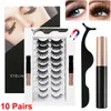 Cils magnétiques avec kit d'eye-liner 10 paires de maquillage de cils d'aspect naturel Réutilisable Différents styles longs et courts Faux cils Sans colle