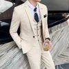 Men Blazer Pants Suit with Vest Set Solid Wedding Party Cocktail Gentleman Luxury Long Sleeves Slim Business Formal Dress Suit