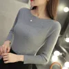 2019 가을과 겨울 새로운 한국 여성 칼라 스웨터 모든 일치 긴팔 셔츠 슬림 한 넥 여성 나사 꽉 풀오버 T200319
