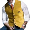 Мужской костюм жилет вырезать плед шерстяной еловий Tweed Waitcoat повседневная формальный бизнес Groomman для свадьбы1