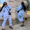 Kvinnors huva tröja set Autumn Overized Casual Long Sleeve Warm Pullover Tracksuit Female Fashion Two Piece Sets 220105