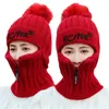 Beanie Skull Caps Women Winter Sticked Beanie Balaclava Hat Letters Brodery Faux Fleece fodrad dragkedja ansiktsmask Neck varmare Outd2906