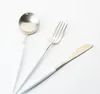 2021 Wedding Spoon Fork Knife Cutlery Handle White Gold Silver 18 8 Stainless Steel Flatware Dinnerware Tableware