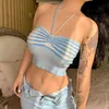 Rapcopter Plaid Knitted Halter Top Cute y2k Grunge Estética Corset Top Mujeres Vintage Beach Style Crop Top Party Summer Sweats Y220304