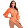 Bustiers Corsés 2022 Estilos Traje de baño para mujer Sexy One Piece Triángulo Traje de baño Playa Lady Sujetador acolchado Moda Manga larga Estampado de flores completo Bikini IO3C