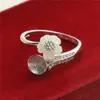 HOPEARL Jewelry White Shell Flower Ring Blank Jewellery Findings Semi Mounting 925 Sterling Silver 3 Pieces