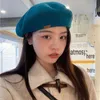 Luna&Dolphin Women Wool British Style Berets Autumn Korean Wild Models Leather Label Artist Cap Winter Painter Beanie Hat