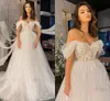 Tulle A Line Wedding Gowns Romantic Lace Appliques Off The Shoulder Sexy Empire Waist Sweep Train Bridal Dresses Arabic Aso Ebi Boho Garden Vestidos De Novia