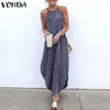 2020 VONDA Women Sundress Sleeveless Irregular Hem Holiday Long Dresses Polka Dot Print Split Dress Casual Vestidos Plus Size
