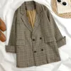 Costumes pour femmes Blazers 2021 Vintage Plaid Automne Bureau Dames Costume Veste Double Boutonnage À Manches Longues Oversize Blazer Coréen Femmes Manteau1