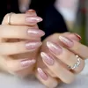 False Nails Rose Gold Press On Nail Almond Design Artificial Glitter Full Tips Shiny Manicure Accessories 24pcs Z874 Prud22
