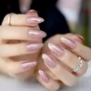 False Nails Rose Gold Press에 손톱 아몬드 디자인 인공 반짝이 전체 팁 반짝이는 매니큐어 액세서리 24pcs Z874 PRUD22