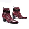 7cm High Heels Men Boots Wine Red/Black Party and Wedding Ankle Boots Men Pointed Toe Botas Hombre, Big Sizes 38-46