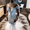 2021 Sheer Lange Mouwen Kant Mermaid Trouwjurken Kant Applique Beaded Crystallen Bruiloft Bruidsjurken Custom Made