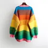 HSAプルfemme nouveaute women暖かい虹のセーターとプルオーバーコロフルストライプニットウェアロングサイズのプルセーター201209