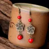 Restoring Red rose leaves Flower Dangle jewelry cinnabar jewelry earrings female adornment eardrop