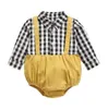 Baby Jungen Kleidung Plaid Infant Jungen Strampler Shirts Gefälschte 2 stücke Set Langarm Neugeborenen Patchwork Overalls Baby Boutique Kleidung DW6114