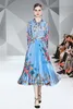 2023 Mode Boog Kraag Geplooide Jurk Vrouwen Designer Lange Mouwen Kant Patchwork Runway Retro Bloemen Party Midi Jurken Lente Aut238K