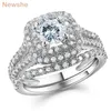 Soca do anel de noivado de casamento de 2 pc 925 Sterling Silver 2ct rodada criada azul safira branco CZ Tamanho 4-13 220216