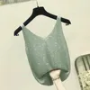 여성용 탱크 Camis 라인 석 니트 Bottoming Shirt 민소매 밝은 실크 조끼 탑 여성용 2022