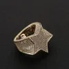 Men Star Ring 18 K Copper Charm Gold Silver Color Full Zircon Fashion Hip Hop Rock Jewelry