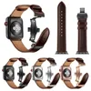 WSIRAK Black Armband Butterfly Clasp Rem Belt äkta läderband för Apple Watch Series 1 2 3 4 5 6 7 8 SE 38mm 40mm 42mm 44mm 45mm Watch Band