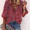 Tanifa 2021 Yeni Moda Daisy Çiçek Baskı Gömlek Kadın V Boyun Uzun Kollu Düğme Casual Gevşek Artı Boyutu Bluz H1230 Tops