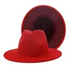 FS Bianco Rosso Patchwork Feltro di Lana Jazz Fedora Cappello Donna Unisex Tesa Larga Panama Party Trilby Cappello da Cowboy Uomo Gentleman Wedding Hat280A