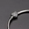 Heart shaped CZ Pave Clasp Bangle Bracelet sets Original Box for Pandora 925 Sterling Silver Charm Bracelets Women Gift Jewelry