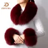 Sjaals ZDFURS * 2021 Aankomst Echte Bont / Wasbeer Kraag Cuffs Dames Winter Mode en Manchet One Set1