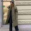 Yiyiyouni surdimensionné épais parcs longs parkas femmes hiver chaleureuse poches de coton manteau de coton taille droite