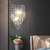 Luces LED E14 الحديثة الكريستال مرآة الفولاذ المقاوم للصدأ أضواء الجدار مصابيح الشمعدان تركيبات أضواء للممر السرير غرفة المعيشة السرير