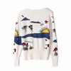 Fashion print cardigan women V-neck all match knitted sweater long sleeve white sweaters autumn and winter arrival 201222