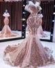 Nouvelles robes de soirée sirène en or rose longue paillettes scintillantes appliques en queue de poisson perle robe robe de soirée290i