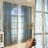 Blauer luxuriöser Stickerei-Tüll für Wohnzimmer, günstiger Vorhang, Fenstervorhänge für Schlafzimmer, Rabatt, gelber dünner Vorhang, Voile #40, LJ2012207j