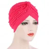 Indian Women Turban Cancer Beads Underscarf Muzułmańska Utrata Włosów Czapka Plisowane Kapelusz Islamski Nakrycia głowy Wrap Chemo Caps Czapki Pokrywy