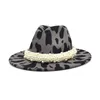 Nova moda vaca padrão fedora lã chapéu mulheres larga borda jazz chapéu outono inverno panamá unisex retro cowboy chapéu