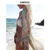 Bohemio Impreso Hasta el tobillo Beach Cover Up Tallas grandes Mujeres Summer Beachwear Gasa Traje de baño Coverup Kimono Cardigan LJ200815