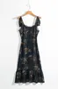 Элегантная текстура темно-синий деревянный ушной платье ремень талия тонкий боковой щелчок средней длиной курортное платье женщин