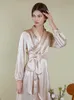 Morning Gowns Pajamas Female Custom Made Long Sleeves Soft Silk Stretch Nightgown Sexy V Neck Wedding Cape Cloak Comfortable