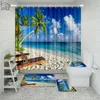 Ensemble d'accessoires de bain Vixm Beach Scenery Salle de bain Rideau de douche imperméable Tapis de piédestal Couvercle Tapis Couverture de toilette Mat1