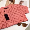 Maglieria da donna rosa T-shirt a maniche corte lettera jacquard confortevole materiale morbido di alta qualità