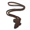 Perline di legno hip hop Catena di maglione Mappa dell'Africa Collana Pendenti in legno di buon legno aricano