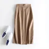 2020 Autumn Women Solid Skirts Elastic High Tase A line Office Lady Spódnica podzielona Elegancka Faldas Saia Khaki LJ200820
