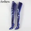 Sorbern Metallic Blue أشار تو 12 سنتيمتر أحذية الكعب للنساء أحذية السيدات حجم 12 المتطرفة عالية الكعب مخصص الألوان الدانتيل متابعة الأحذية