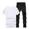 Homens Tracksuits Verão Homens Esporte Tracksuit Impresso Slim Cool Mangas Curtas T-shirt com Corredores Calças Terno Casual